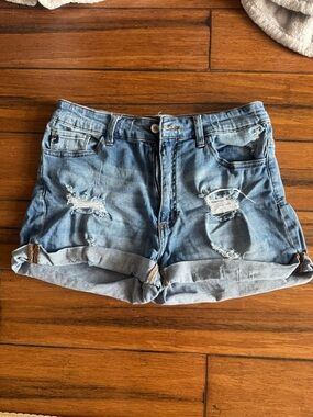 KanCan Light Blue Ripped Cuffed Denim Shorts